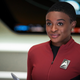 Celia Rose Gooding as Cadet Nyota Uhura in Star Trek: Strange New Worlds.